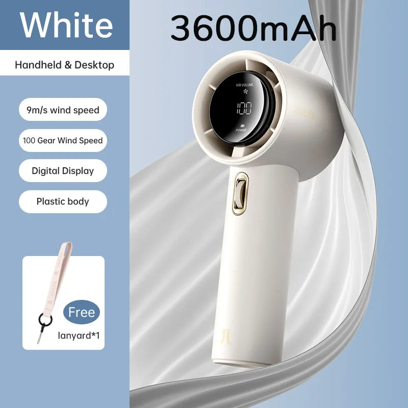 Portable 100-Speed Bladeless Handheld Fan USB Rechargeable 3600mah-white by HitMyNeed