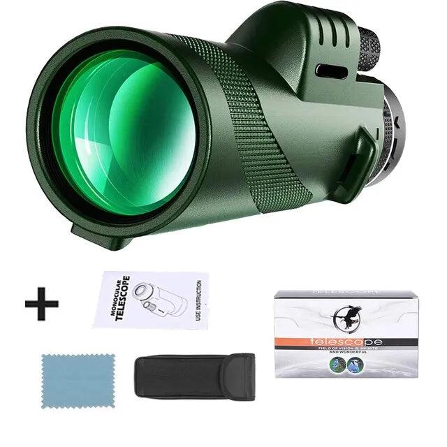 Portable 80x HD Monocular Telescope with Phone Mount g872b-green-suit1 by HitMyNeed