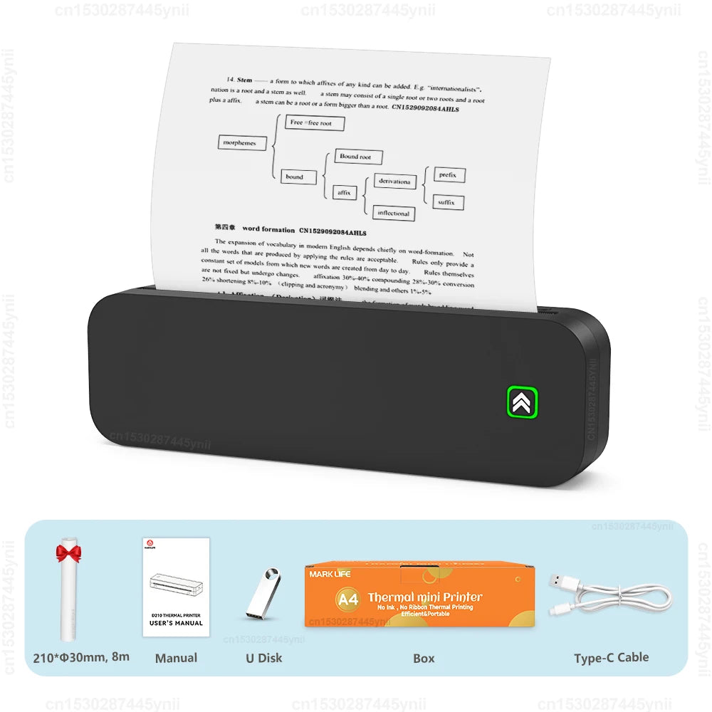 Portable A4 Inkless Bluetooth Thermal Printer black-printer by HitMyNeed