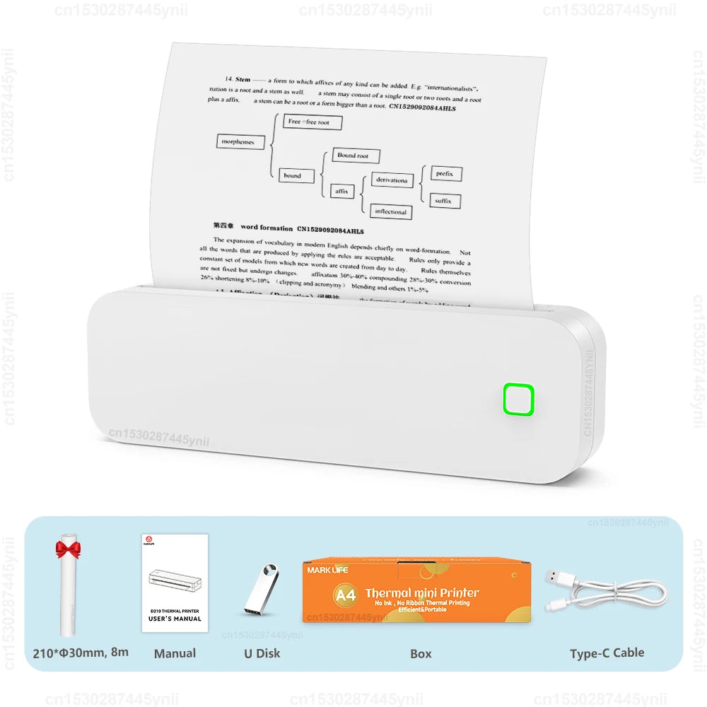 Portable A4 Inkless Bluetooth Thermal Printer white-printer by HitMyNeed