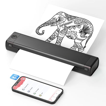 Portable A4 Wireless Thermal Printer for Travel m08f-black by HitMyNeed