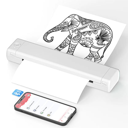 Portable A4 Wireless Thermal Printer for Travel m08f-white by HitMyNeed