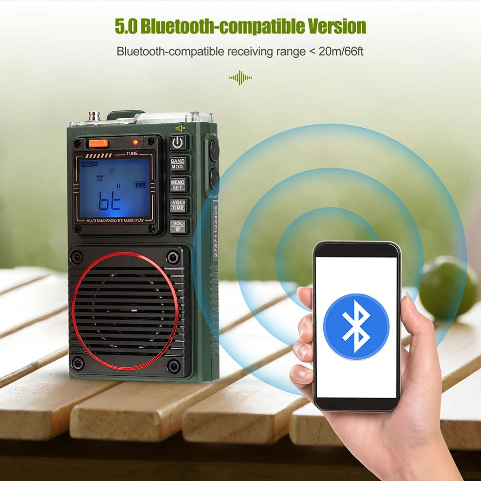 Portable AM FM Shortwave Radio with Bluetooth & Alarm by HitMyNeed