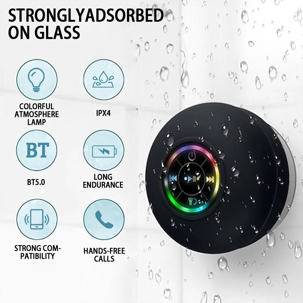 Portable Bluetooth Shower Speaker with LED & Suction Cup by HitMyNeed