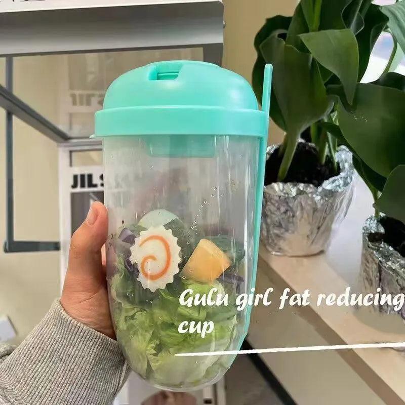 Portable Bottle Salad Container with Fork, 1000ml green by HitMyNeed