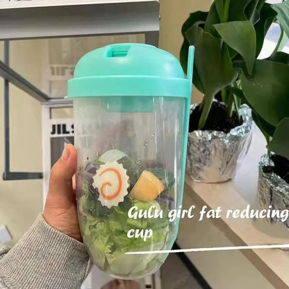 Portable Bottle Salad Container with Fork, 1000ml green by HitMyNeed