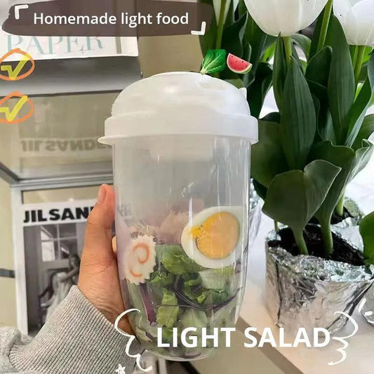 Portable Bottle Salad Container with Fork, 1000ml white by HitMyNeed
