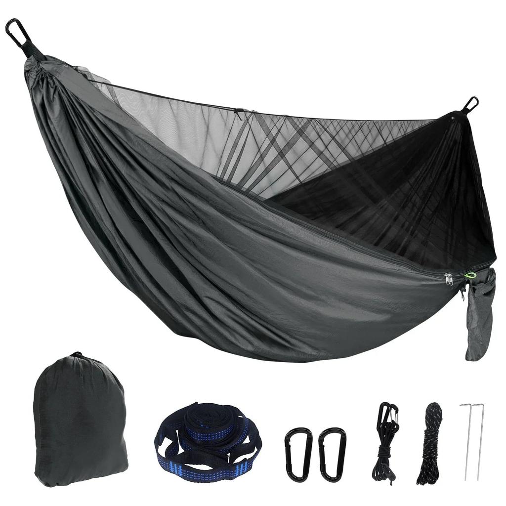 Portable Camping Hammock with Mosquito Net black by HitMyNeed