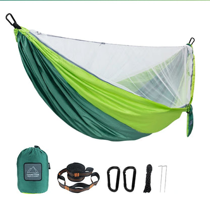 Portable Camping Hammock with Mosquito Net dark-and-light-green by HitMyNeed
