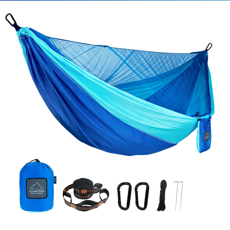 Portable Camping Hammock with Mosquito Net royal-and-sky-blue by HitMyNeed
