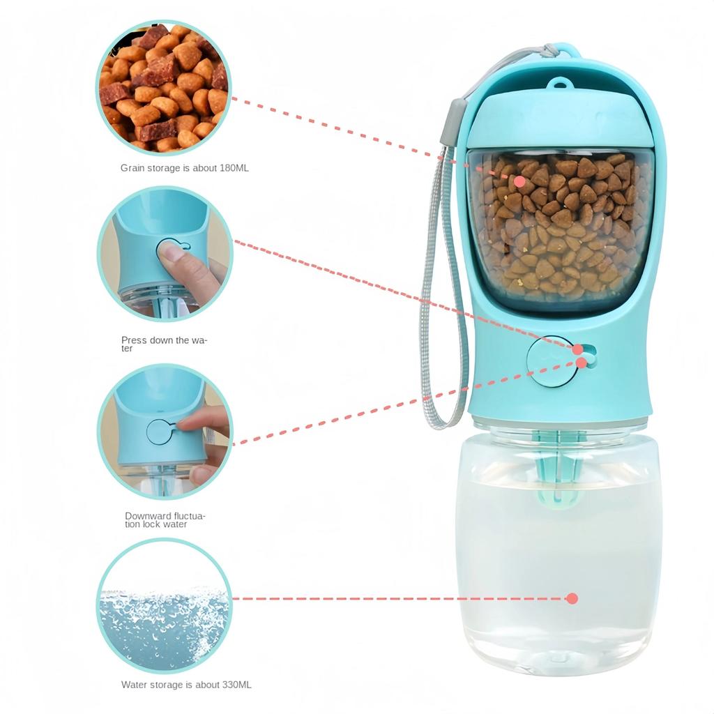 Portable Dog & Cat Travel Water Bottle with Food Box by HitMyNeed