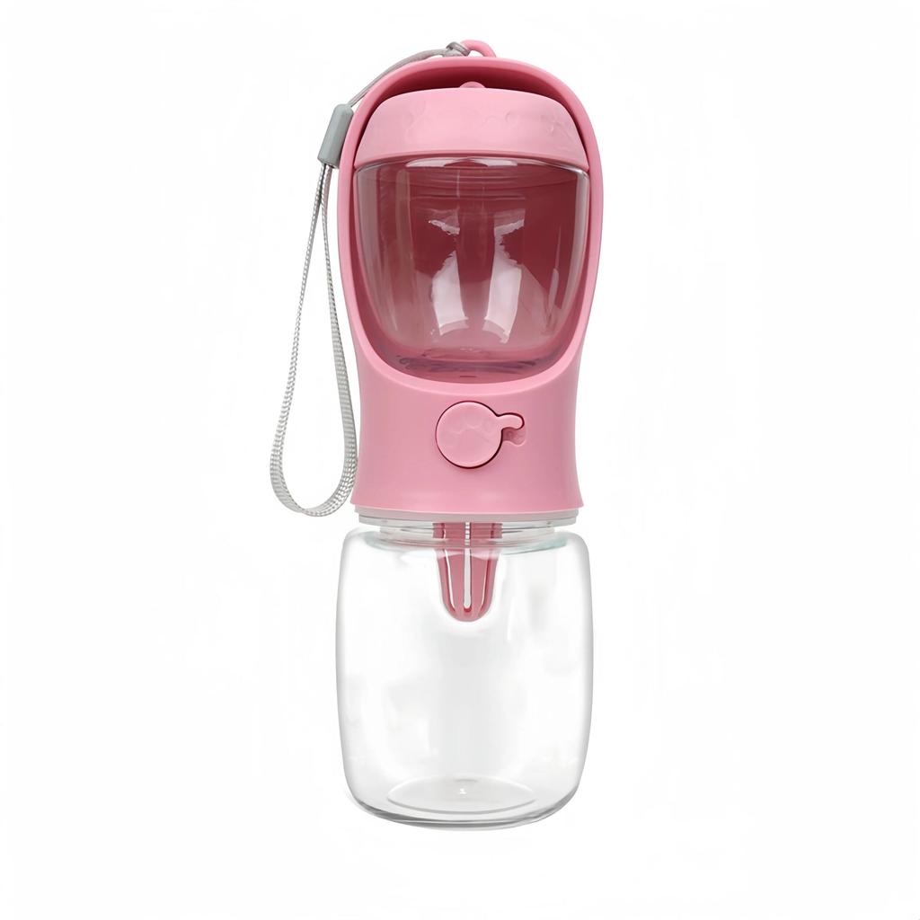 Portable Dog & Cat Travel Water Bottle with Food Box pink 550ml by HitMyNeed