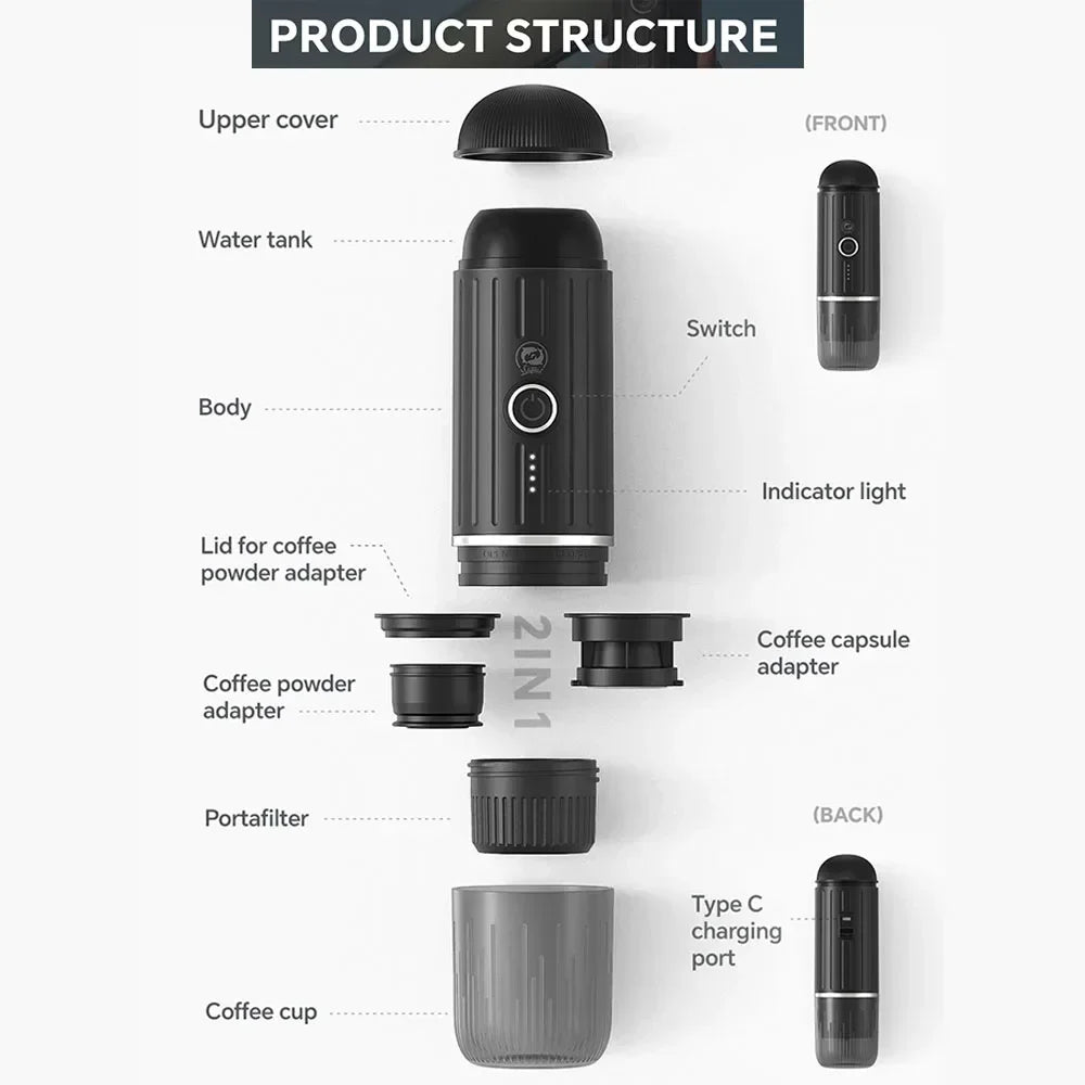 Portable Electric Espresso Maker for Capsules & Ground by HitMyNeed