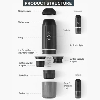 Portable Electric Espresso Maker for Capsules & Ground by HitMyNeed