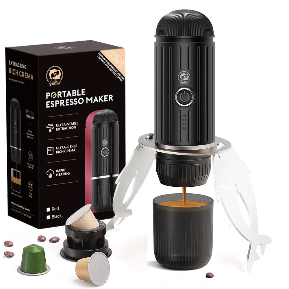 Portable Electric Espresso Maker for Capsules & Ground au-plug black by HitMyNeed