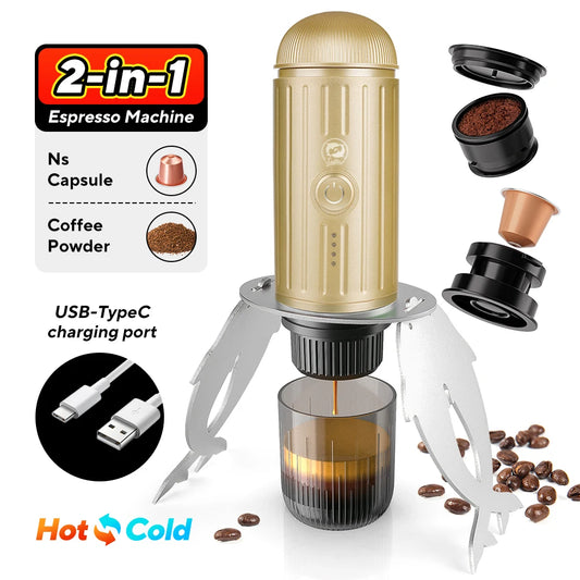 Portable Electric Espresso Maker for Capsules & Ground au-plug golden by HitMyNeed