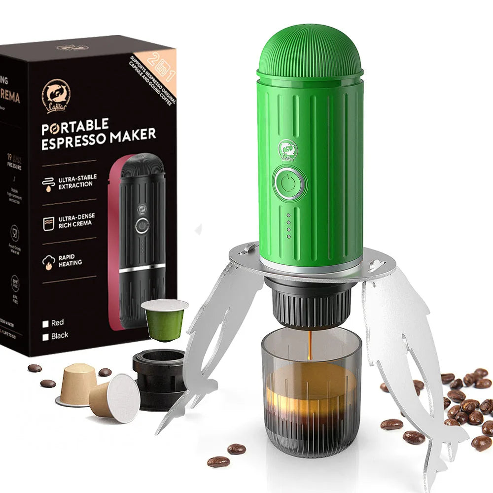 Portable Electric Espresso Maker for Capsules & Ground au-plug green by HitMyNeed