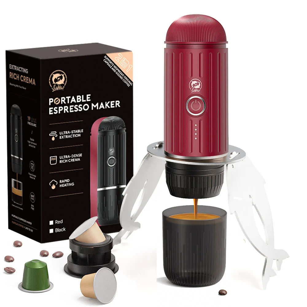 Portable Electric Espresso Maker for Capsules & Ground au-plug red by HitMyNeed