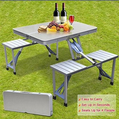 Portable Folding Aluminium Picnic Table and Chair Set by HitMyNeed