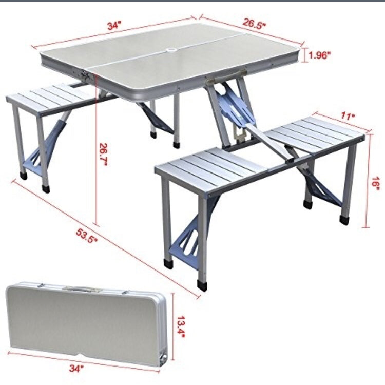 Portable Folding Aluminium Picnic Table and Chair Set by HitMyNeed