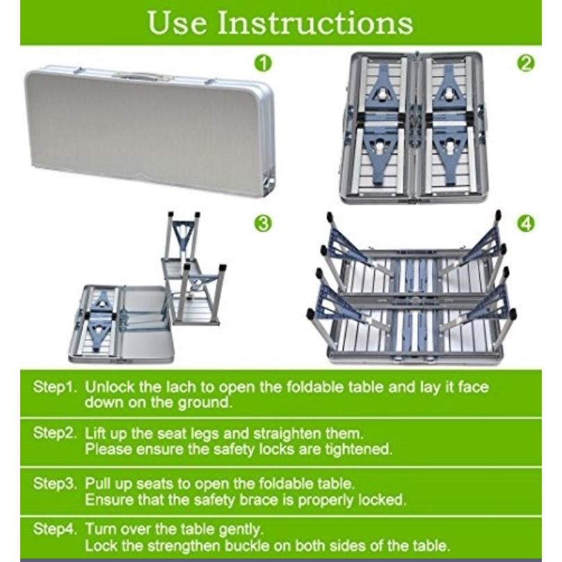 Portable Folding Aluminium Picnic Table and Chair Set by HitMyNeed