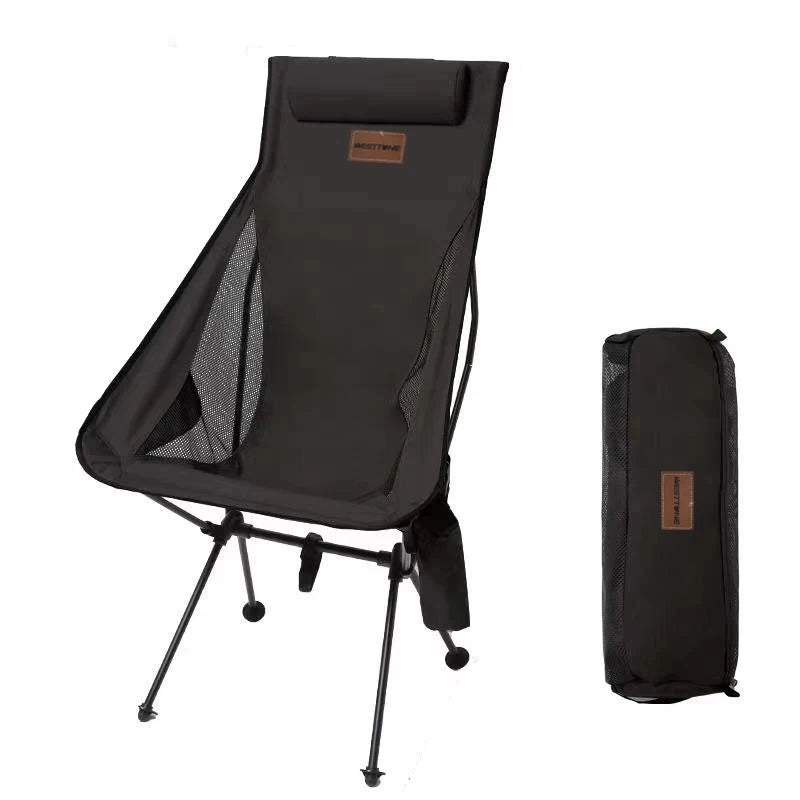 Portable Folding Camping Chair with Headrest black by HitMyNeed