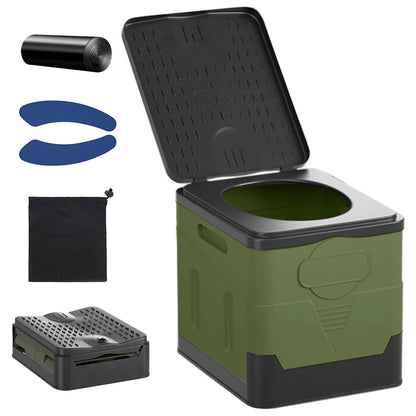Portable Folding Camping Toilet with Seat & Cover army-green-5pcs by HitMyNeed