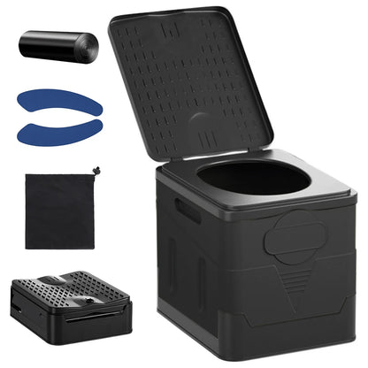 Portable Folding Camping Toilet with Seat & Cover black-5pcs by HitMyNeed