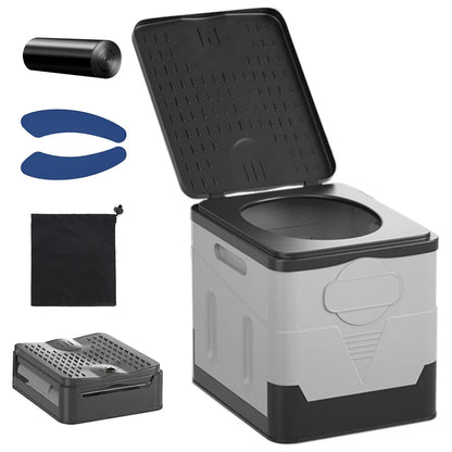 Portable Folding Camping Toilet with Seat & Cover black-grey-5pcs by HitMyNeed