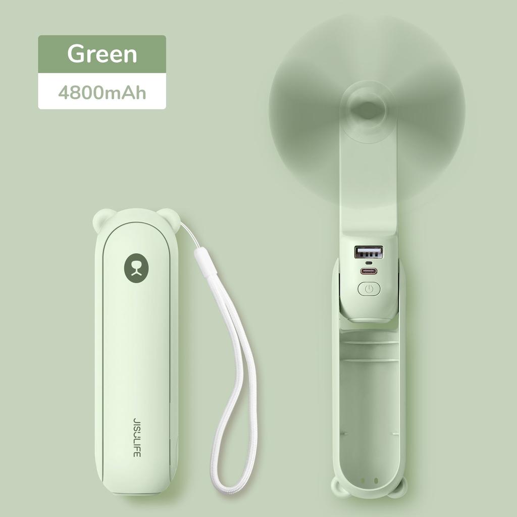 Portable Handheld Fan 4800mAh with Power Bank & Light 4800mah-green-f8x by HitMyNeed