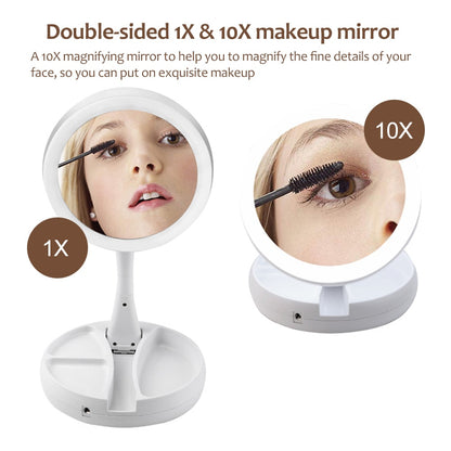 Portable LED Lighted Vanity Mirror with 10x Zoom by HitMyNeed
