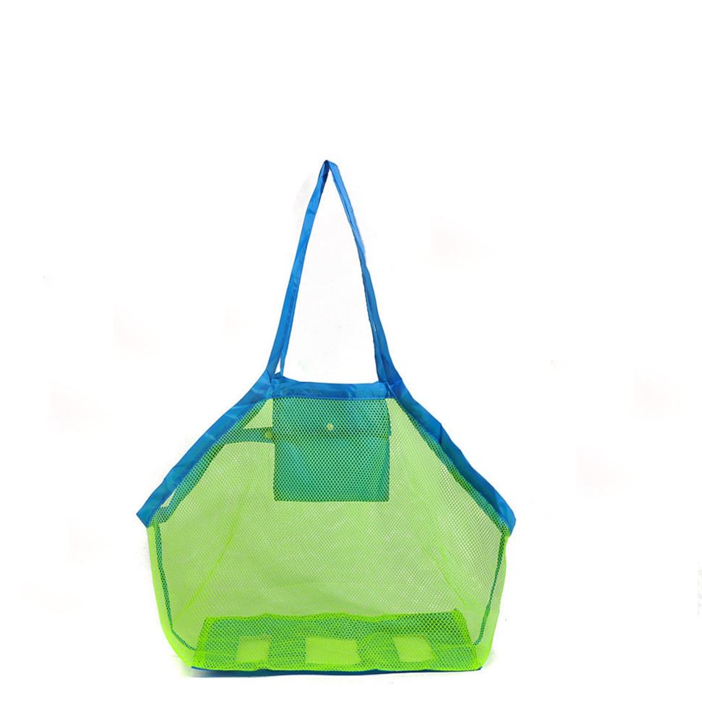 Portable Mesh Sand Toy Bag for Beach Trips green-net-blue-bag by HitMyNeed
