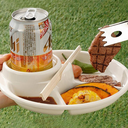 Portable Non-Breakable Divided Plate with Cup Holder by HitMyNeed