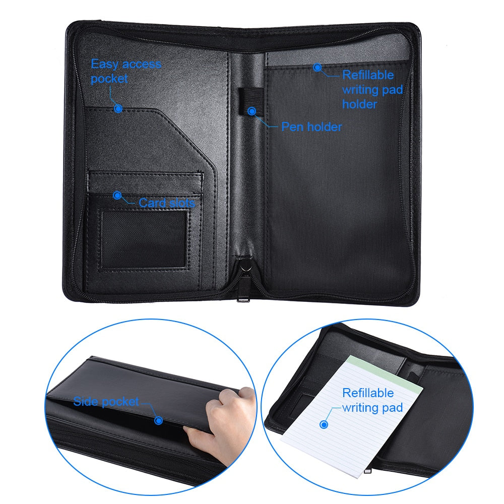 Portable PU Leather Zippered Portfolio Notebook by HitMyNeed
