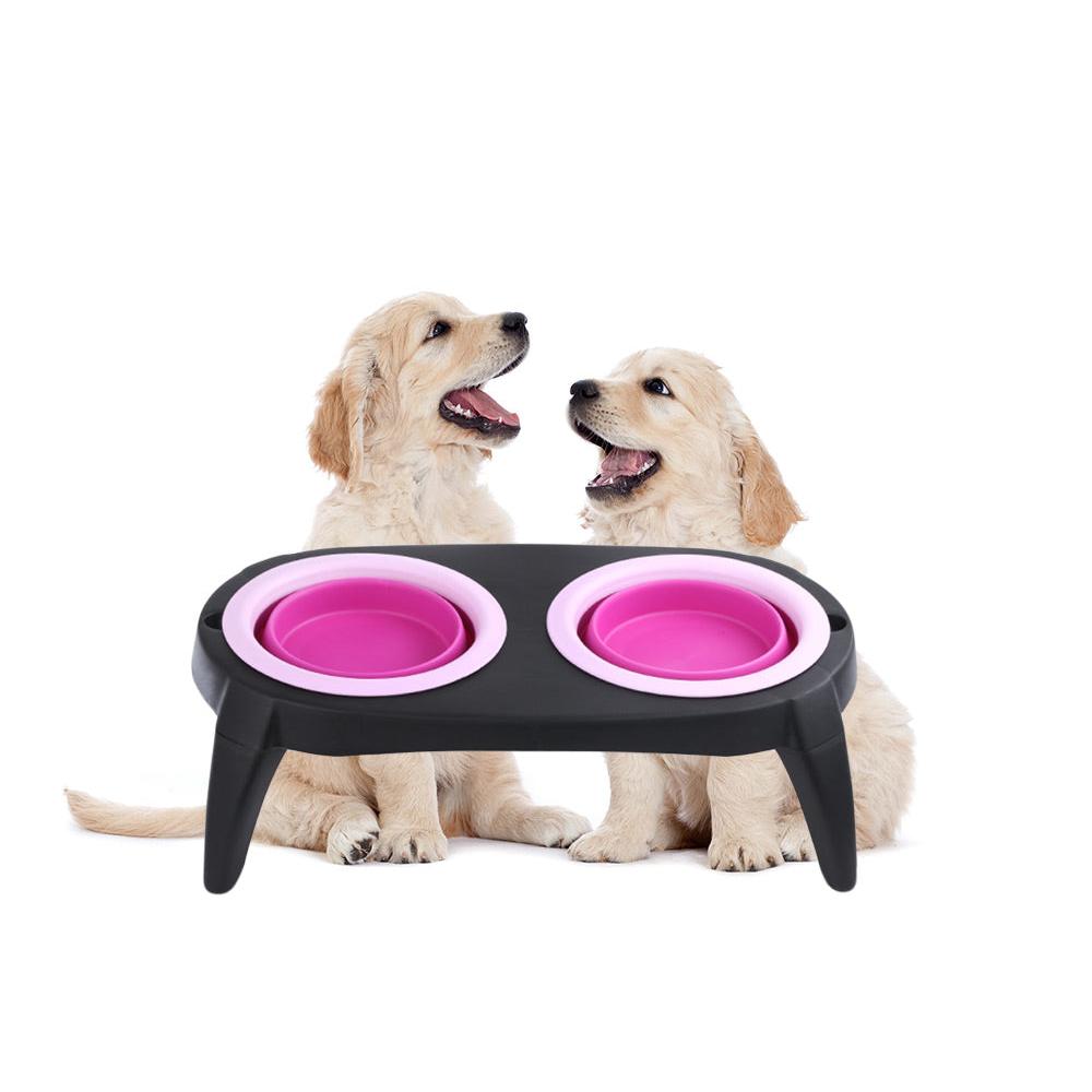 Portable Silicone Pet Feeder Station with Double Bowls by HitMyNeed