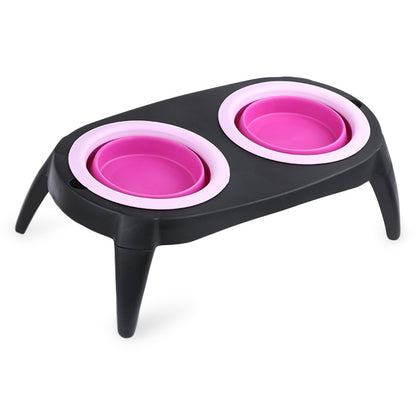 Portable Silicone Pet Feeder Station with Double Bowls by HitMyNeed