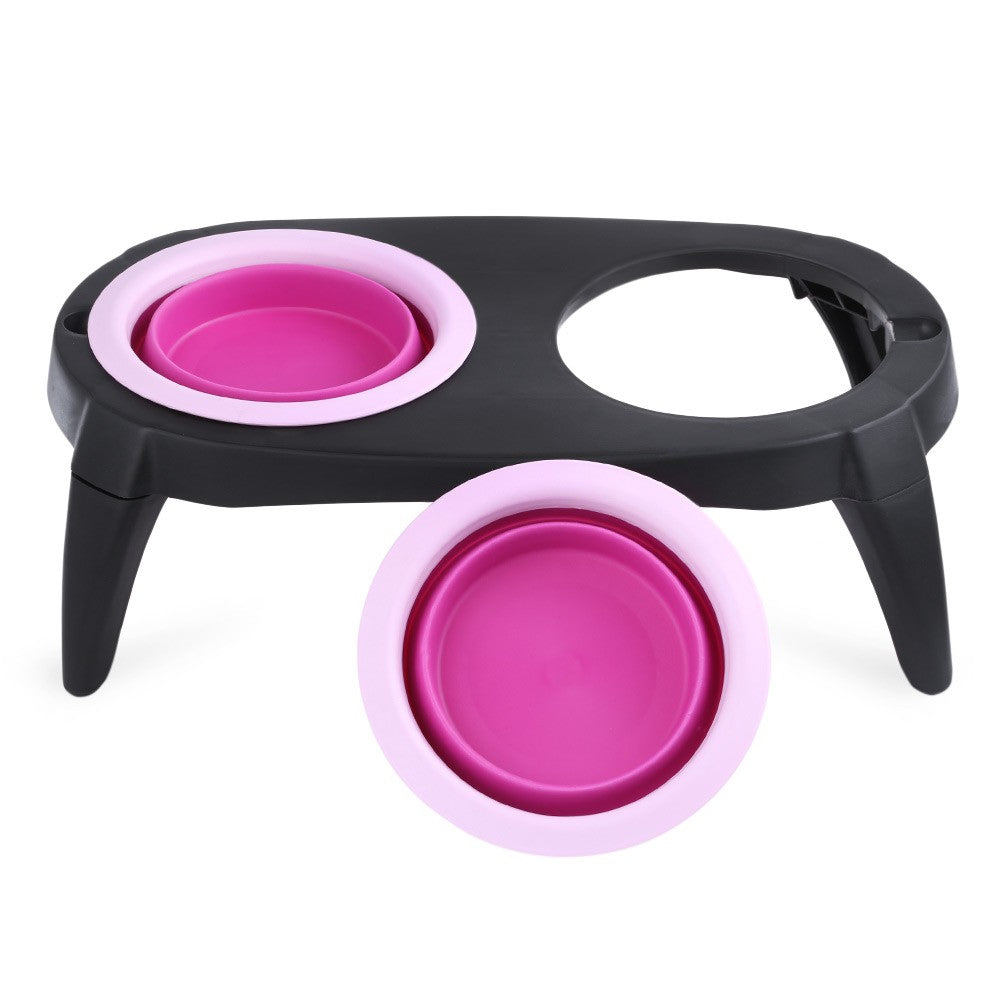 Portable Silicone Pet Feeder Station with Double Bowls by HitMyNeed