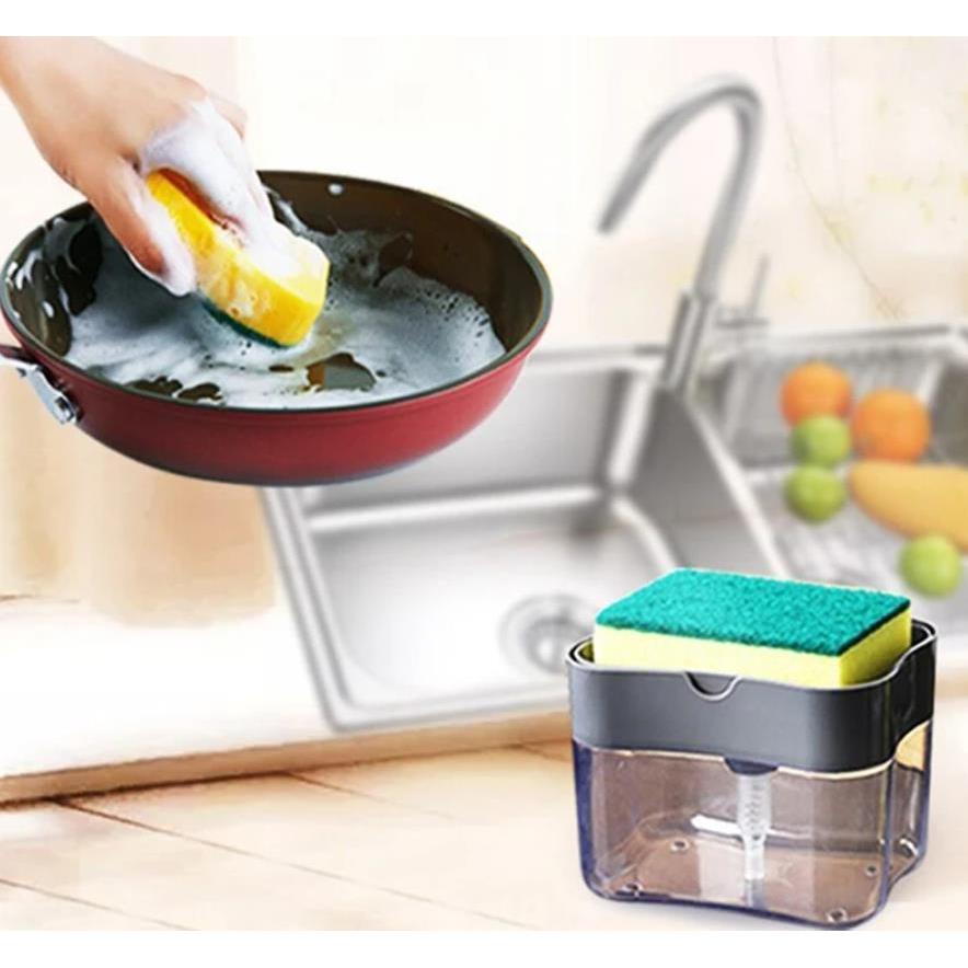 Portable Soap & Detergent Press Dispenser with Sponge by HitMyNeed