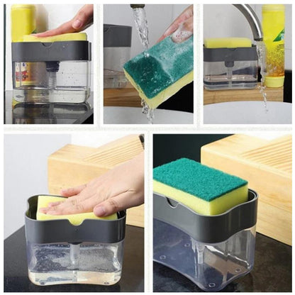 Portable Soap & Detergent Press Dispenser with Sponge by HitMyNeed