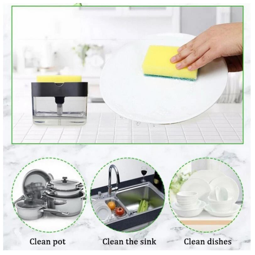 Portable Soap & Detergent Press Dispenser with Sponge by HitMyNeed