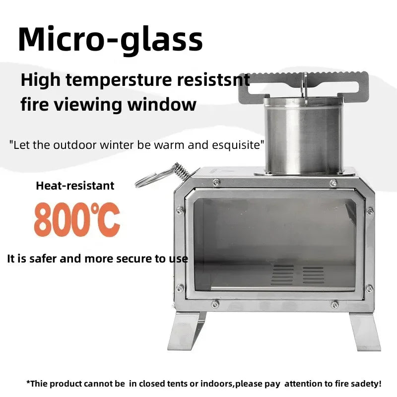 Portable Stainless Steel Square Wood Stove for Camping by HitMyNeed