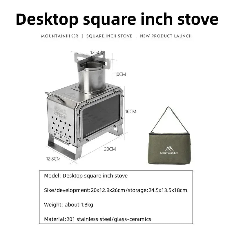 Portable Stainless Steel Square Wood Stove for Camping by HitMyNeed