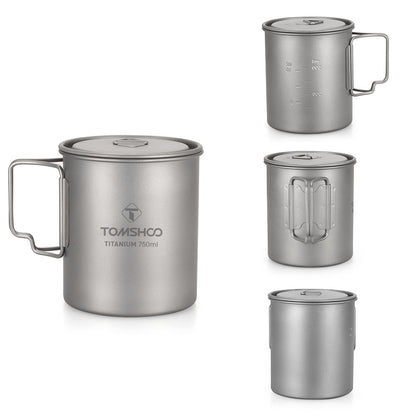 Portable Titanium Camping Cup with Lid 750ml by HitMyNeed