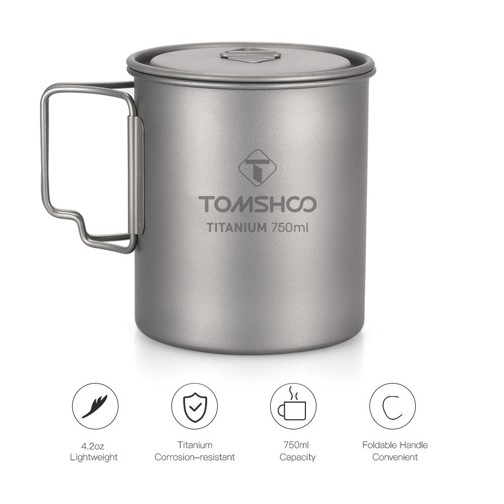 Portable Titanium Camping Cup with Lid 750ml by HitMyNeed