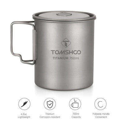 Portable Titanium Camping Cup with Lid 750ml by HitMyNeed