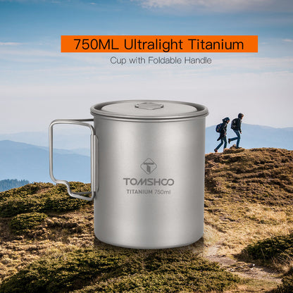 Portable Titanium Camping Cup with Lid 750ml by HitMyNeed