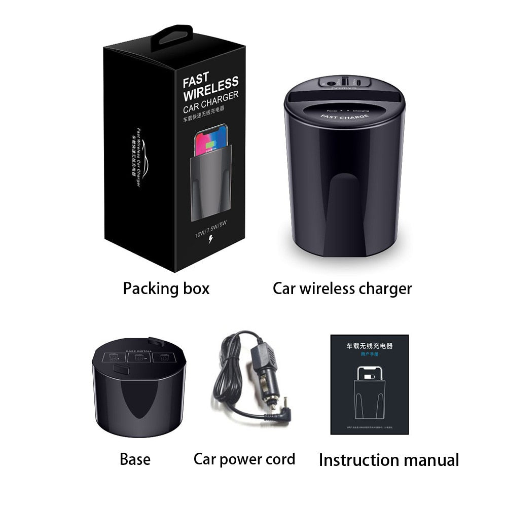 Portable Wireless Car Cup Charger with Dual Ports by HitMyNeed