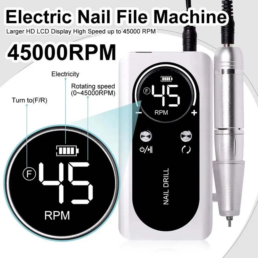 Professional 45000RPM Rechargeable Nail Drill Machine by HitMyNeed