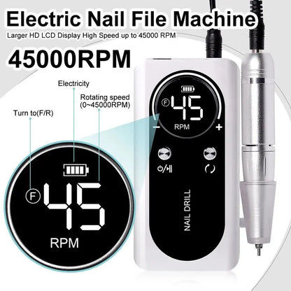 Professional 45000RPM Rechargeable Nail Drill Machine by HitMyNeed