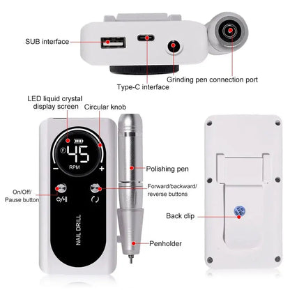 Professional 45000RPM Rechargeable Nail Drill Machine by HitMyNeed